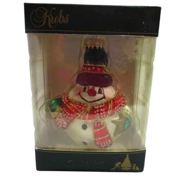 Krebs Glass Chubby Snowman Ornament Red Scarf Hat 3.5" NIB - Picture 2 of 8